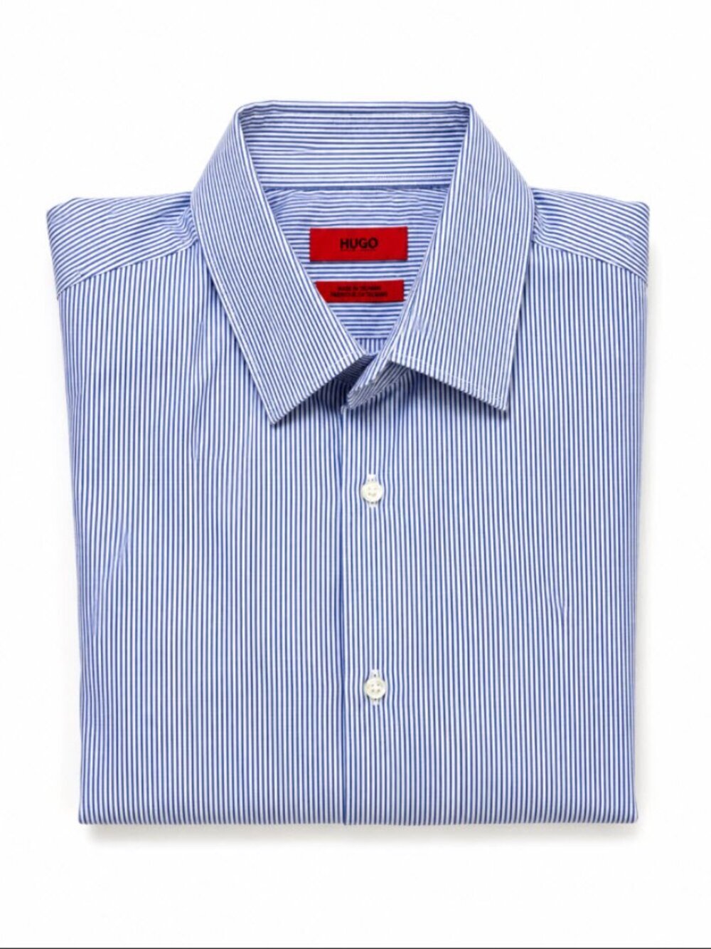Hugo Boss Blue Stripe Short Sleeve Button Shirt Cotton Size 16 Neck Office